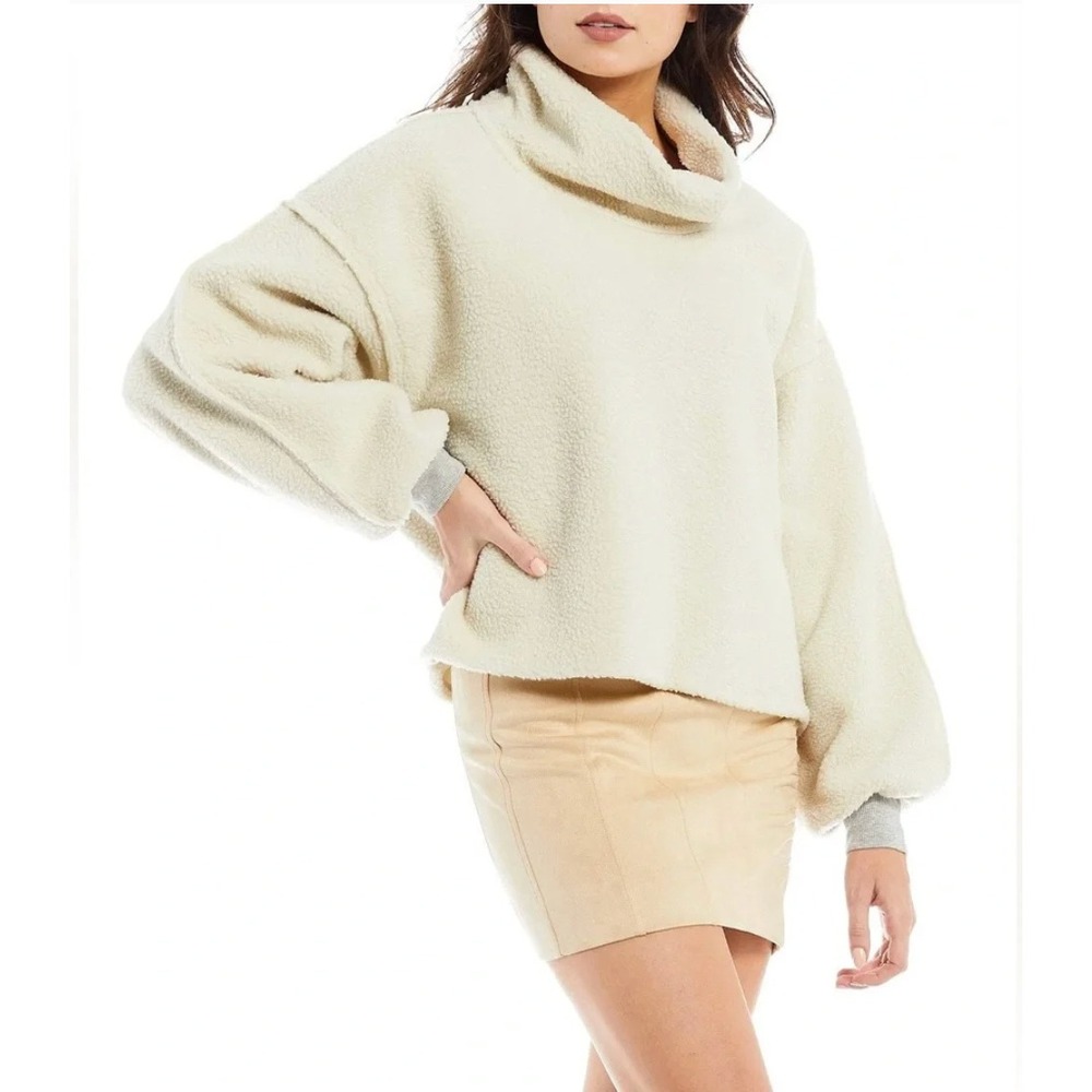 Free People We the Free Elk Mountain Boxy Fleece Cozy Turtleneck Pullover Large